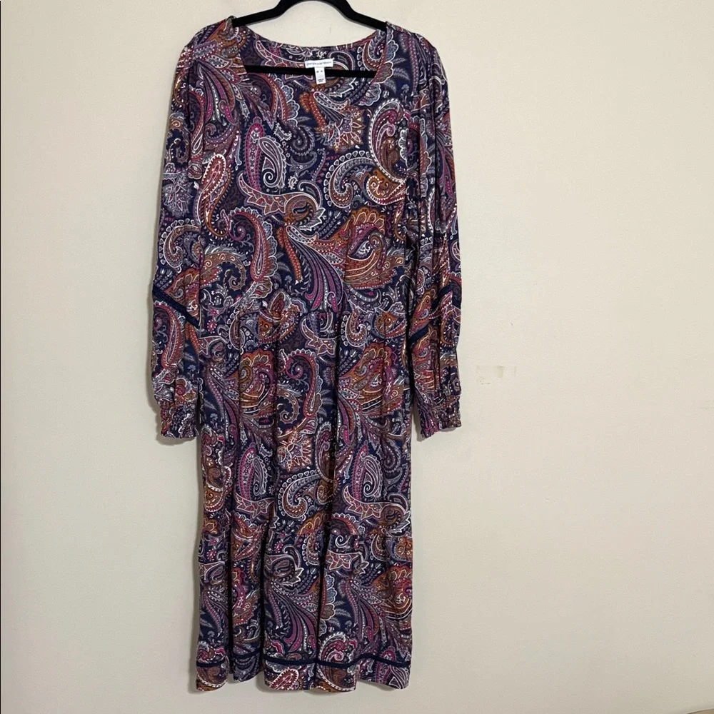 Canon Multicolor Paisley Long Sleeve Dress women XL festival casual linen boho - Picture 2 of 9